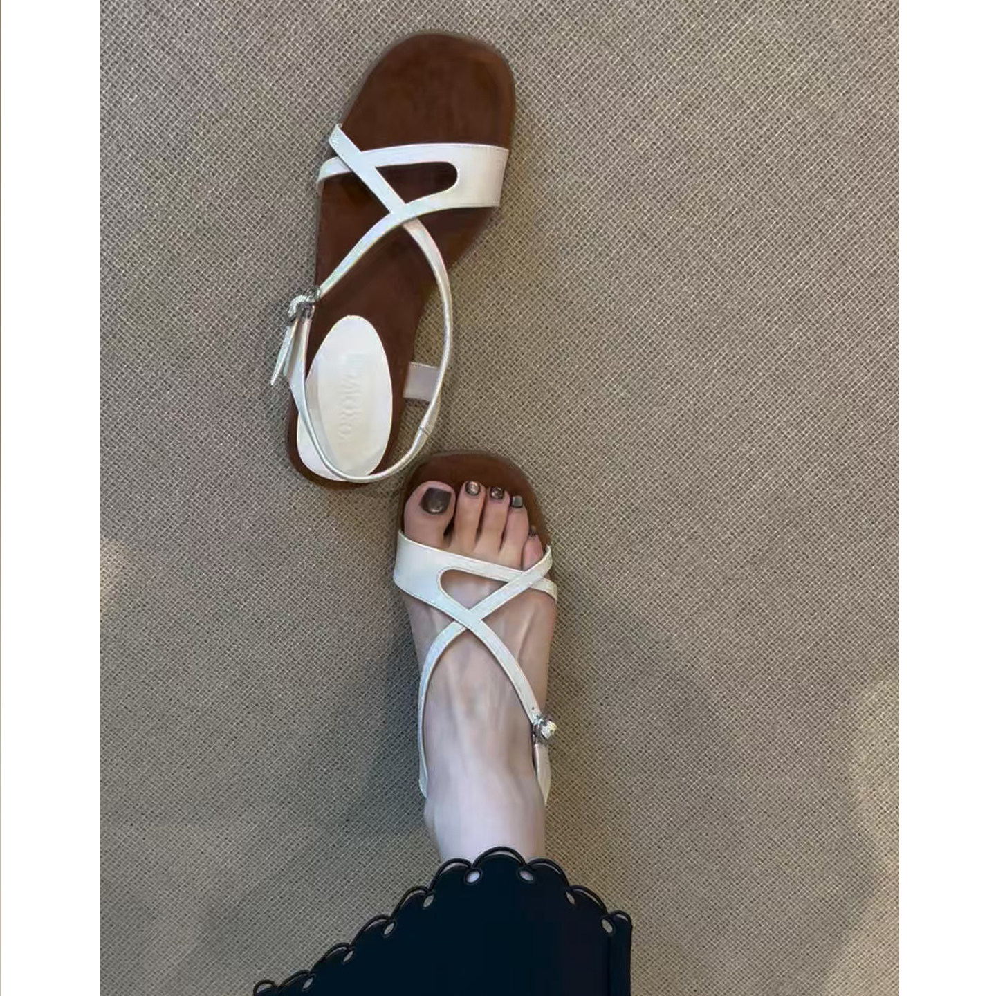 法式罗马风一字带凉鞋女夏季露趾