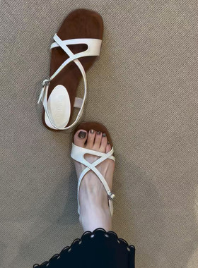法式罗马风一字带凉鞋女夏季露趾