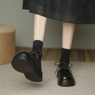 真皮英伦风小皮鞋女厚底2025年新款春秋学院风系带乐福鞋圆头单鞋