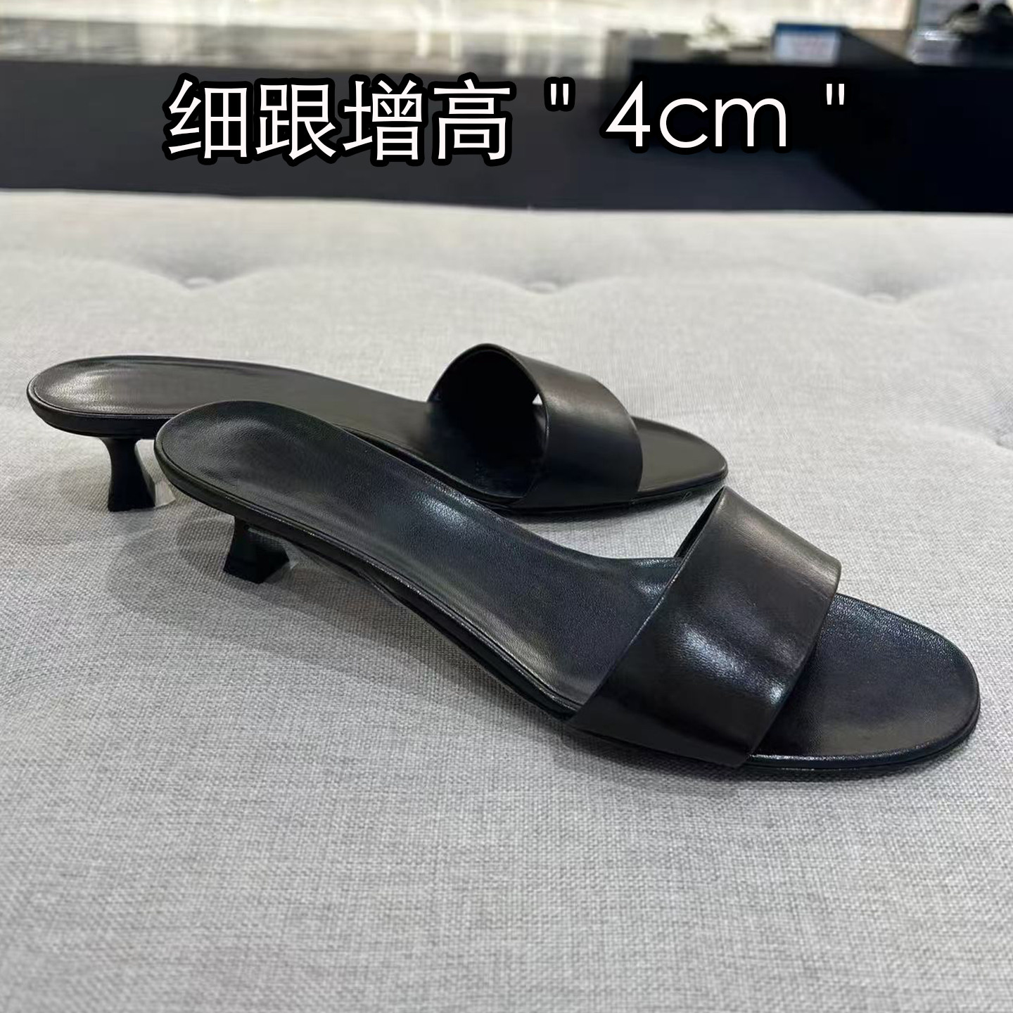 羊皮！通勤风细跟一字拖鞋女夏季新款外穿真皮百搭增高凉鞋高级感