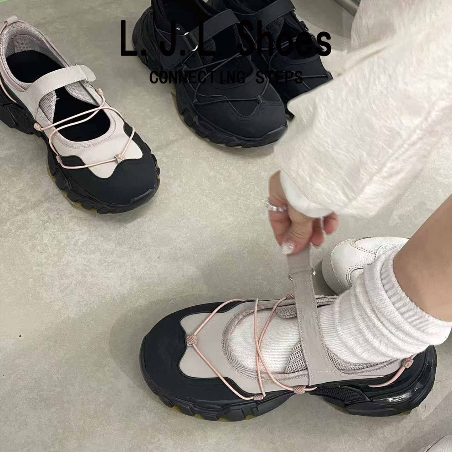 真皮机能风魔术贴玛丽珍鞋女厚底运动休闲鞋减龄单鞋老爹百搭时尚