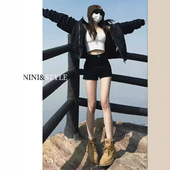 辣妹包臀紧身百搭a字热裤 高腰美式 女2024年春夏新款 黑色牛仔短裤