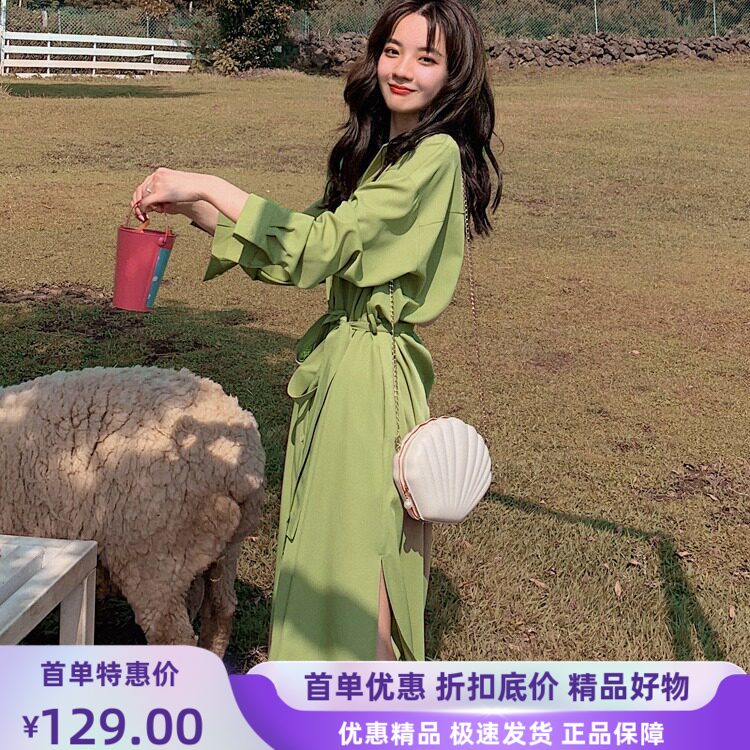 牛油果绿桔梗裙子仙女连衣裙
