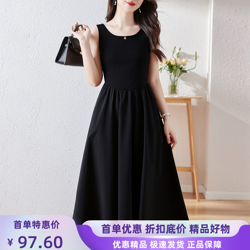 无袖黑色连衣裙女夏季薄款2025年新款女装气质爆款a字裙吊带裙子