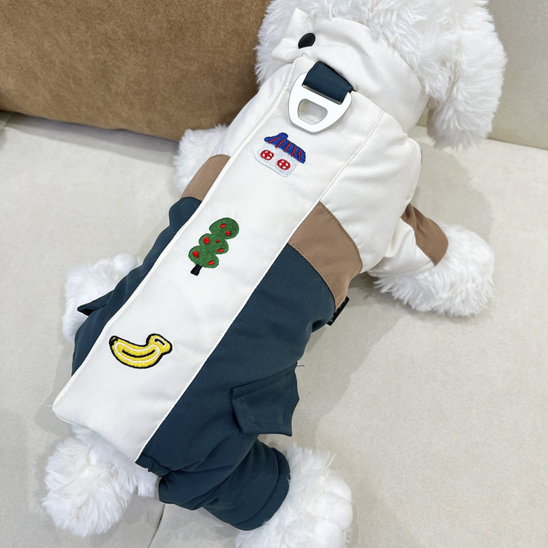 带牵引加厚宠物四脚衣小狗狗秋冬季泰迪博美雪纳瑞比熊小型犬棉衣