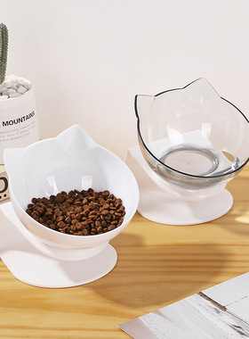 跨境猫碗猫食盆高脚斜口保护颈椎防打翻大口径喂狗猫咪黑色喝水碗