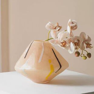 中古侘寂风 饰家居琉璃拼色中古花瓶插花花器花瓶摆件 花瓶客厅装