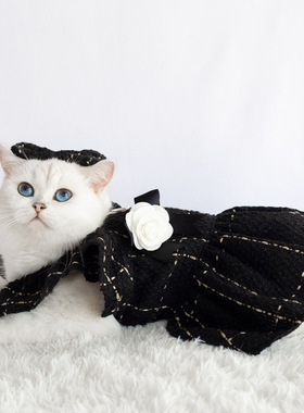 现货INS新款韩国小香风编织飞肩袖裙子 狗狗猫咪宠物衣服 狗狗服