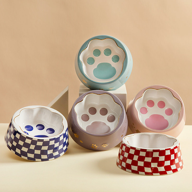 厂家直供猫爪碗樱花绽放款宠物狗碗斜口猫碗护颈防打翻宠物陶瓷碗,宠物/宠物食品及用品,猫狗碗/慢食碗,淘宝优惠券,粉丝福利购,淘宝优惠卷