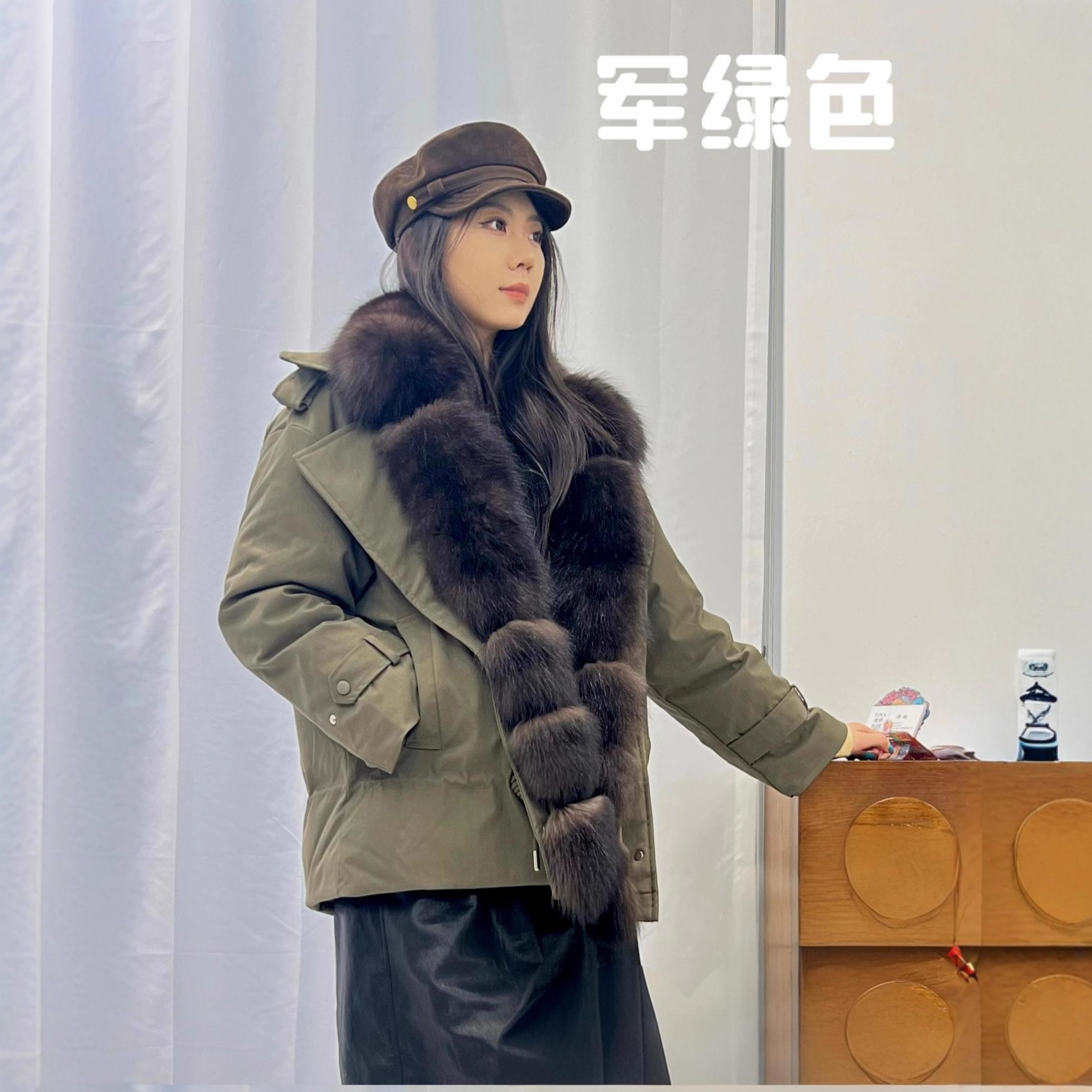 25新派克羽绒服女工装休闲皮草外套狐狸毛领加厚一手长90绒羽绒服