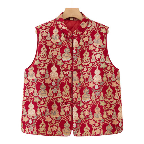 【福禄】直播爆款洋气提花新中式国风马甲女装冬季加棉保暖棉马夹