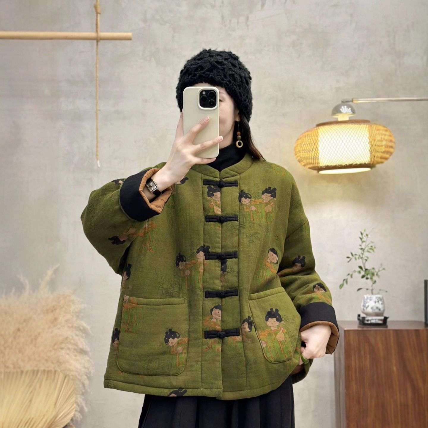 2025冬季夹棉加厚盘扣立领复古印花休闲文艺范夹棉保暖棉服外套,女装/女士精品,大码棉服,淘宝优惠券,粉丝福利购,淘宝优惠卷