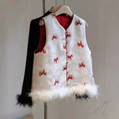 秋冬新款 国风女装 提花鸵鸟毛坎肩马甲上衣外套 新中式 2025新款