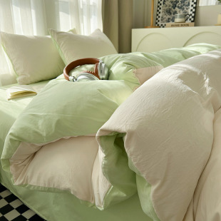 香草奶绿床上四件套水洗棉小清新裸睡床品学生宿舍被套床单三件套