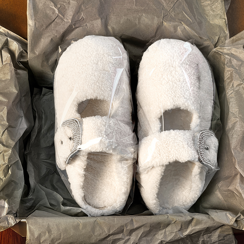 奥莱精选章若楠同款包头勃肯白色毛毛拖鞋女款冬季新款外穿羊毛拖