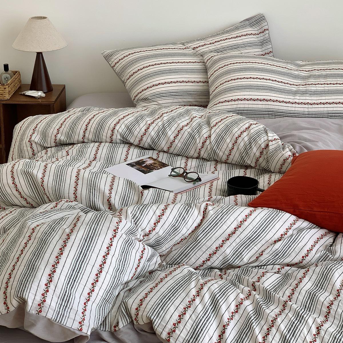 床单款四件套全棉复古提花人字纹