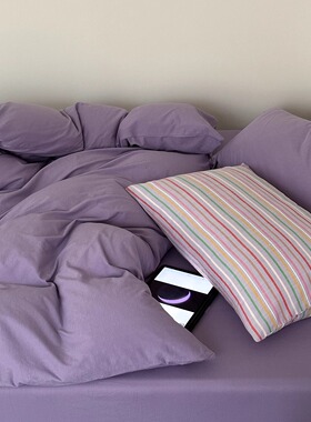 Nuyoah studio 糯紫葡萄 纯色混搭A类针织棉五件套全棉天竺棉床单