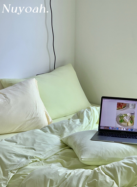 Nuyoah studio 蜜瓜奶绿 纯色针织棉纯棉日式裸睡床单春夏四件套