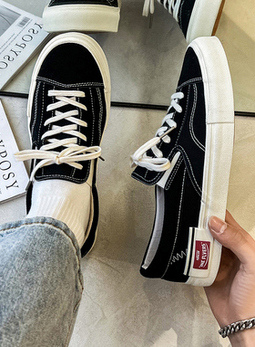 黑色帆布鞋男低帮2022夏季新款低帮情侣休闲运动韩版鞋子青年板鞋