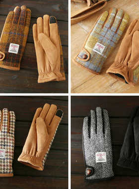 Harris tweed哈里斯粗花呢手套女秋冬季加绒加厚保暖羊毛触屏防风