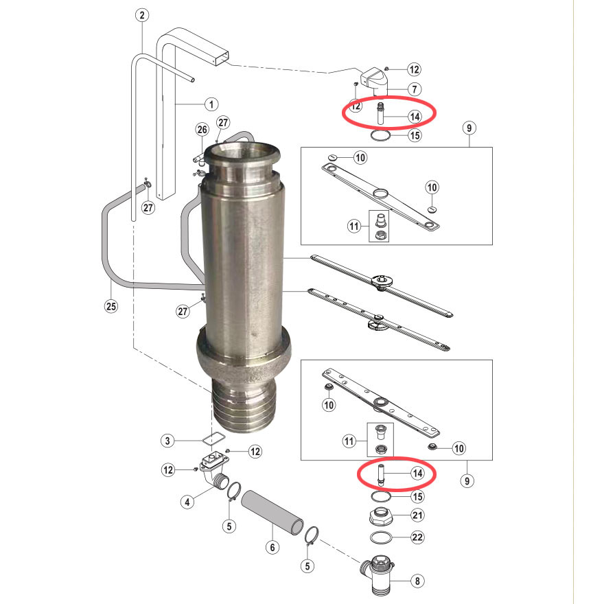 高达HOBART霍巴特洗碗机 新款 上下三通轴 AM900 AMX不锈钢三通轴
