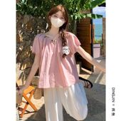 衬衫 泡泡袖 女夏季 设计感小个子法式 上衣 2025新款 波西米亚粉色短袖