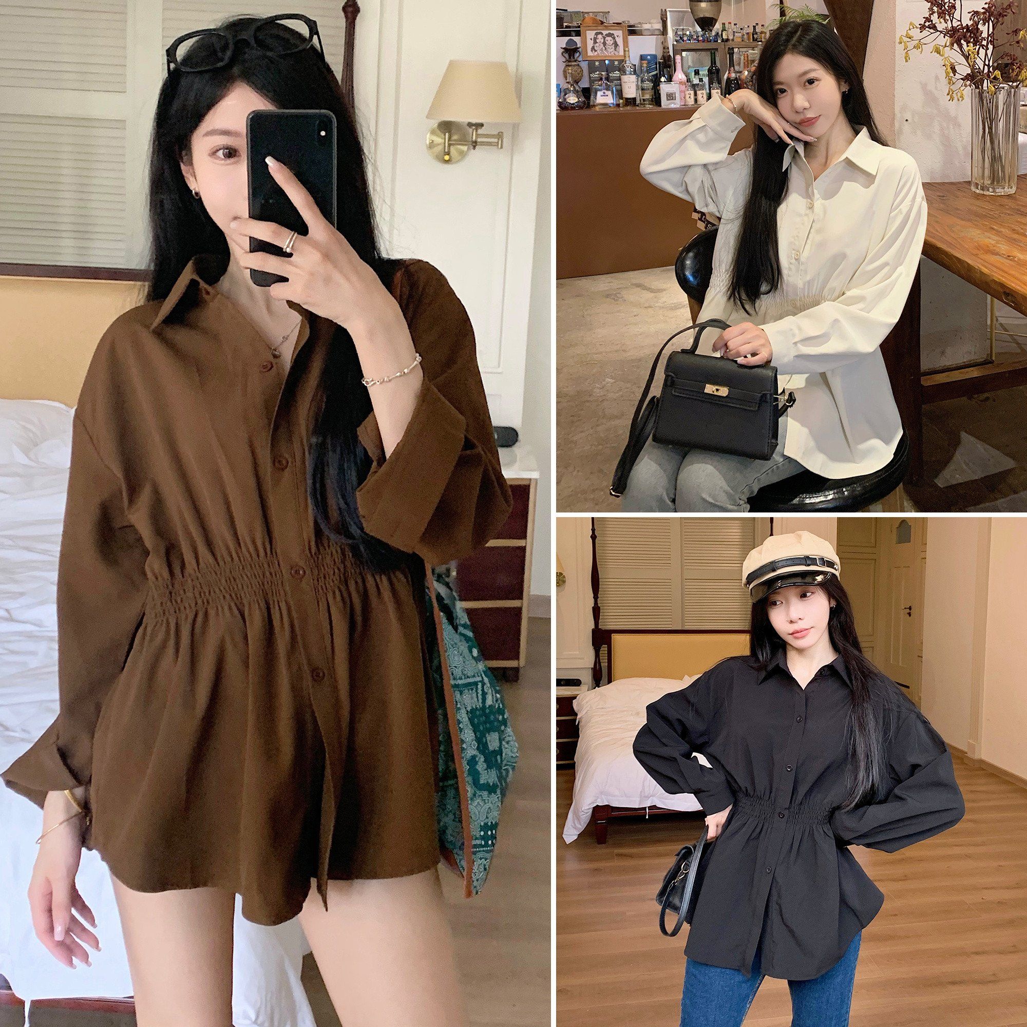 大码胖mm2024春秋女装衬衫韩版休闲宽松内搭纯色长袖遮肉显瘦上衣