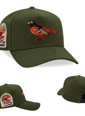 军绿色鸭舌帽欧美嘻哈街头弯檐帽子墨绿色高顶帽子小鸟logo棒球帽