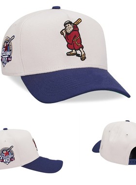 蓝色拼色弯檐帽子男女ins百搭鸭舌帽显脸小硬顶帽户外活动防晒帽