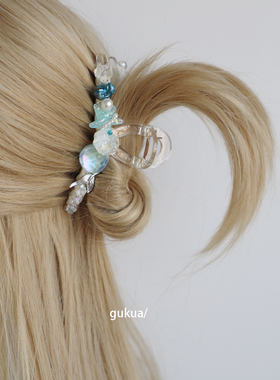 GUKUALI超仙几何彩光贝壳发夹后脑勺盘发鲨鱼夹抓夹发饰2025新款