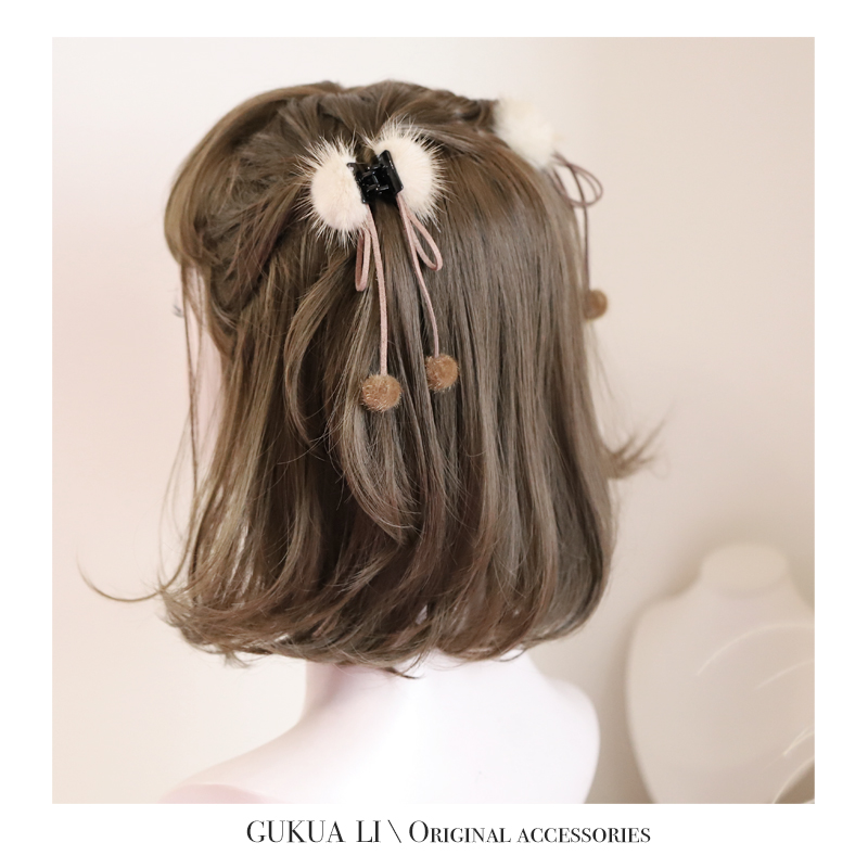 gukuali小姐发夹少女日系毛球