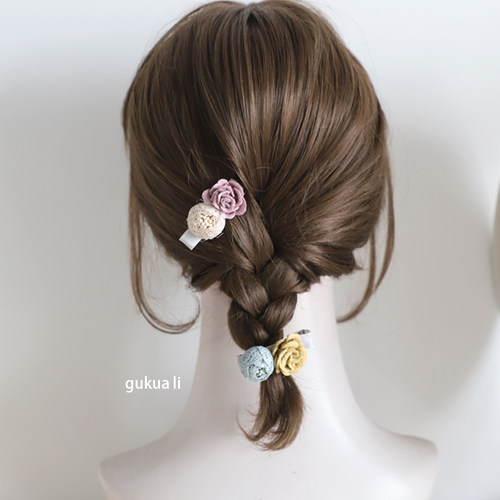 GUKUALI针织编花朵纯色扎马尾发夹百搭女ins撞色花朵发夹头饰夏新