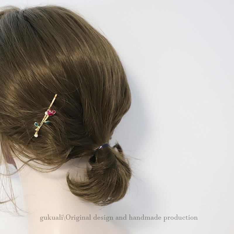 GUKUALI玫瑰花朵一字侧边夹发饰