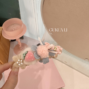 GUKUALI粉色可爱毛绒花朵发夹