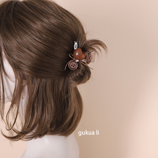 GUKUALI发饰2025新款小香风立体浮雕爱心珍珠水晶流苏蝴蝶结发夹