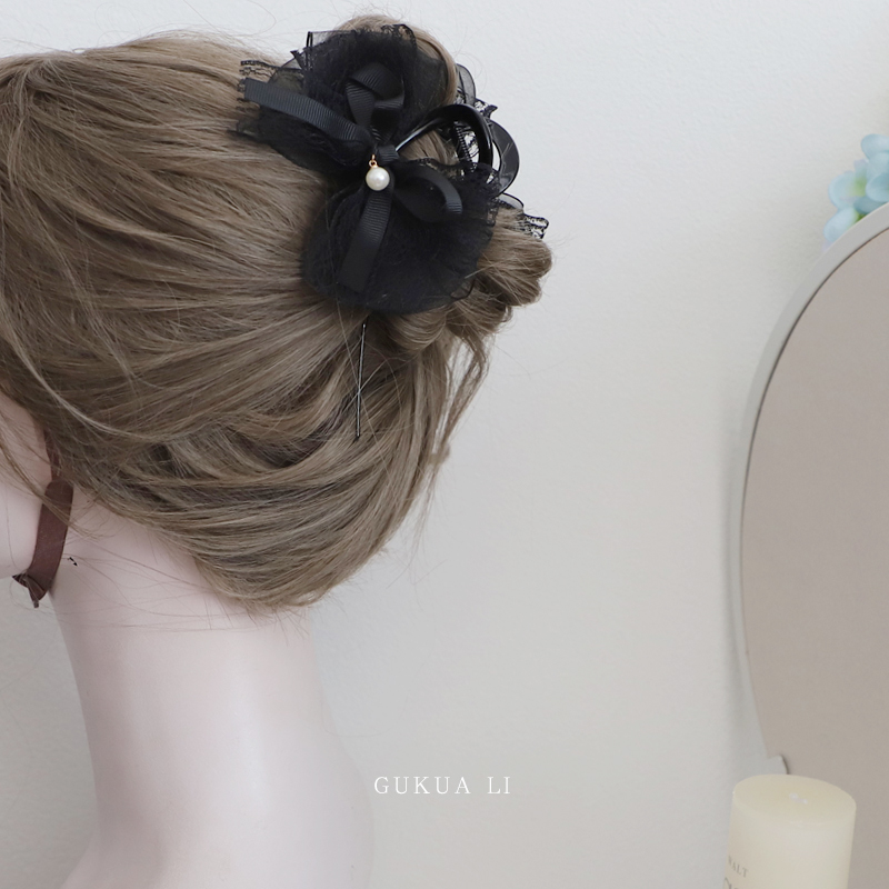 GUKUALI 2025新款黑色蕾丝蝴蝶结抓夹百搭日常后脑勺鲨鱼夹子发夹
