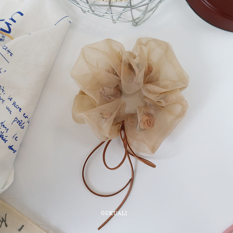 GUKUALI美拉德小玫瑰双层网纱流苏大肠圈发饰百搭发圈新品发饰