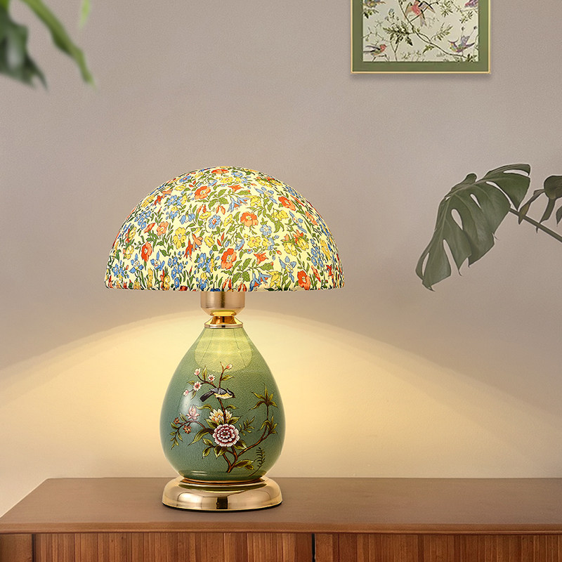 中古风布艺客厅卧室书房中式陶瓷绘画带插头线台灯酒店房间装饰灯