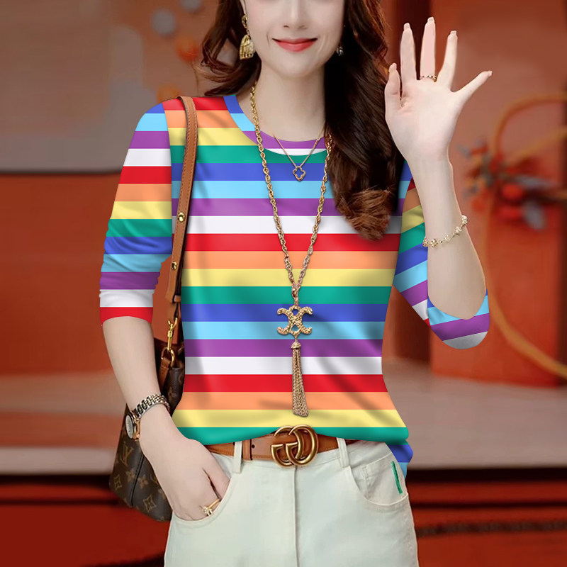 清仓捡漏~秋冬打底上衣新款减龄条纹长袖宽松遮肚显瘦T恤女上衣潮