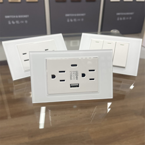 台湾专用白色玻璃面板110V插座
