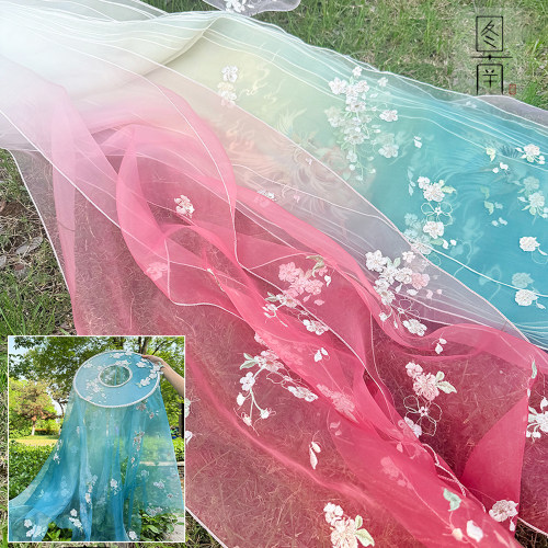 汉服绣花帷帽绣片渐变晕染多色超长襦裙古风国风唐风百搭配饰道具