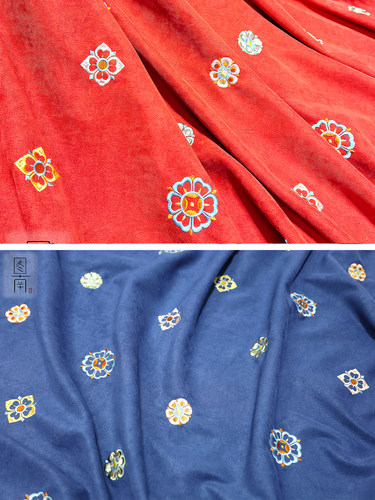 涤纶汉服布料古风国风团花绣花