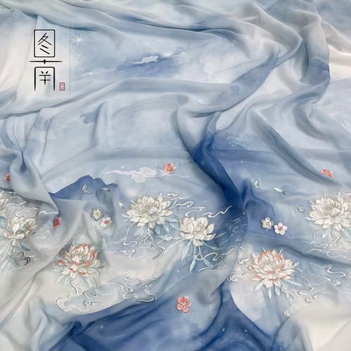 欧根纱汉服布料古风昙花绣花