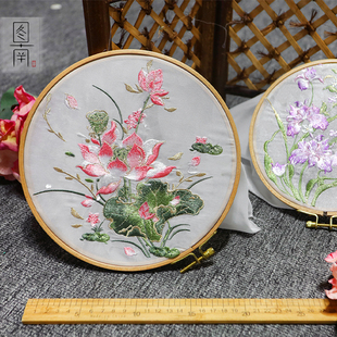 古风国风刺绣荷花鸢尾绣花片汉服配饰扇面团扇子纱灯笼吊带材料包