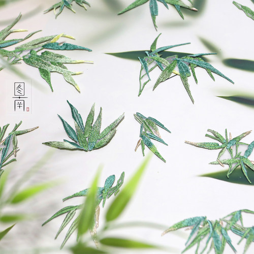国风绣花松竹叶布贴汉服旗袍