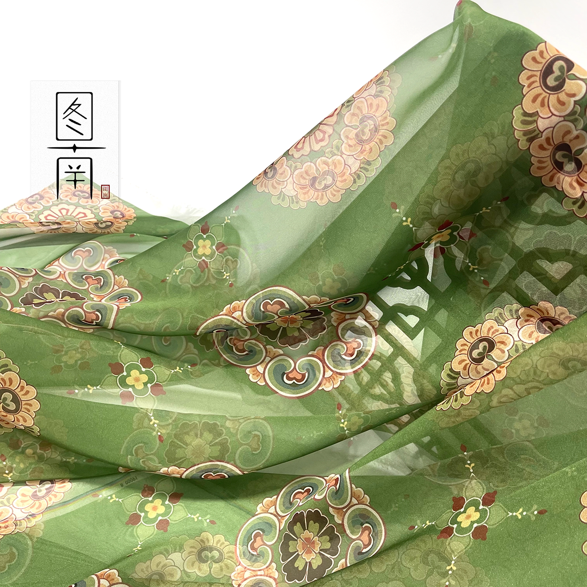 雪纺汉服布料唐风团花印花图片