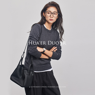 Hua'erDuo'er羊毛衫针织新款秋装毛衣长袖百搭圆领纯色短款女宽松