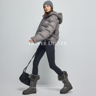 Hua'erDuo'er95白鸭绒黑色加厚泡芙零压面包服杨紫同款羽绒服女