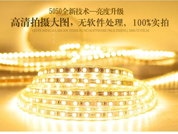 LED灯带 5050超亮防水led灯带220v客厅吊顶装饰led线灯条3014光带