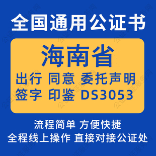 海南省公证委托书声明签名字房产买卖出行同意证据保全异地远程